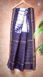 Blue & White Contemporary Tie & Dye Handblocked Pure Maheshwari Cotton Saree