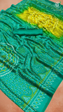 Green Yellow Ajrakh Bandhini Satin Modal Silk Saree