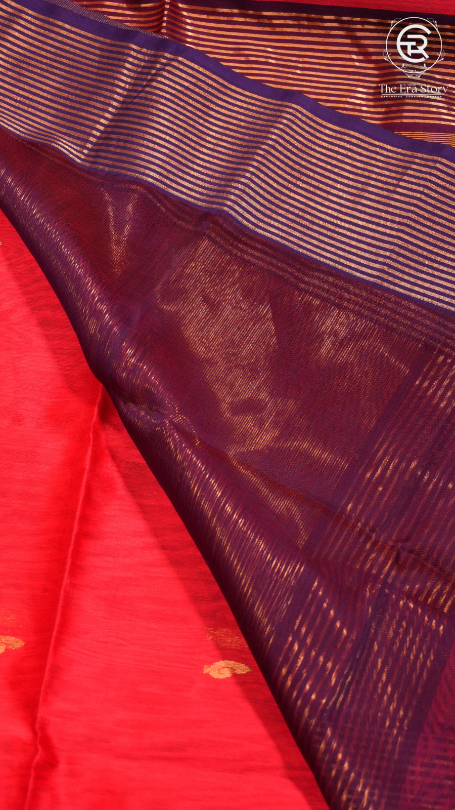 Peach Pink and Purple Leaf Butta Handloom Zari Pure Maheshwari Silk Saree