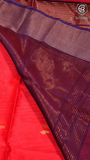 Peach Pink and Purple Leaf Butta Handloom Zari Pure Maheshwari Silk Saree