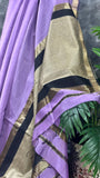 Lavender Jute Raw Silk Handllom Pure Maheshwari Silk Saree
