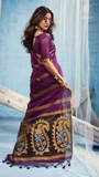 Purple & Gold Paisley Raw Tussar Silk Saree