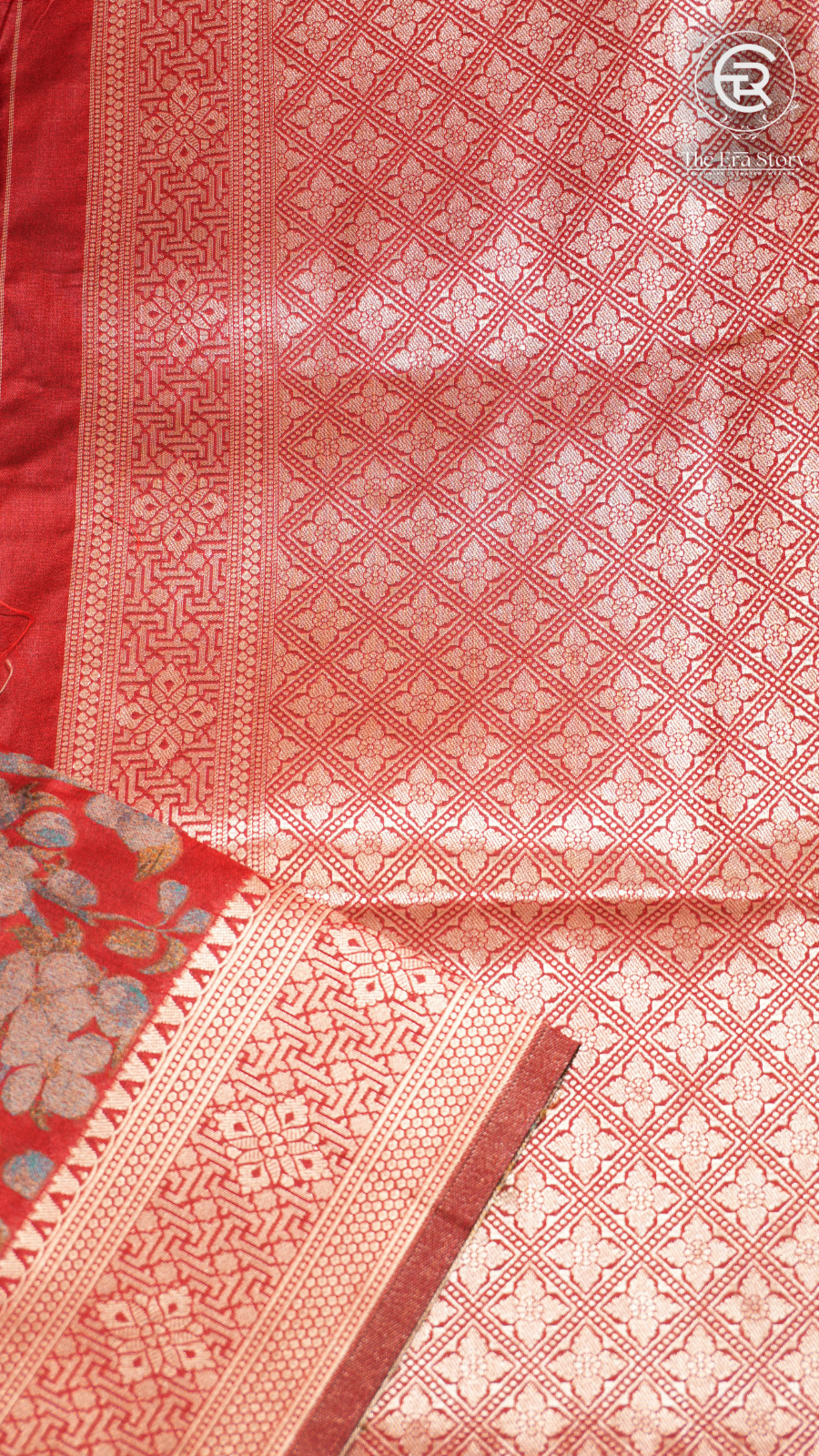 Red and Gold Zari Weaved Floral Banarasi Silk Saree