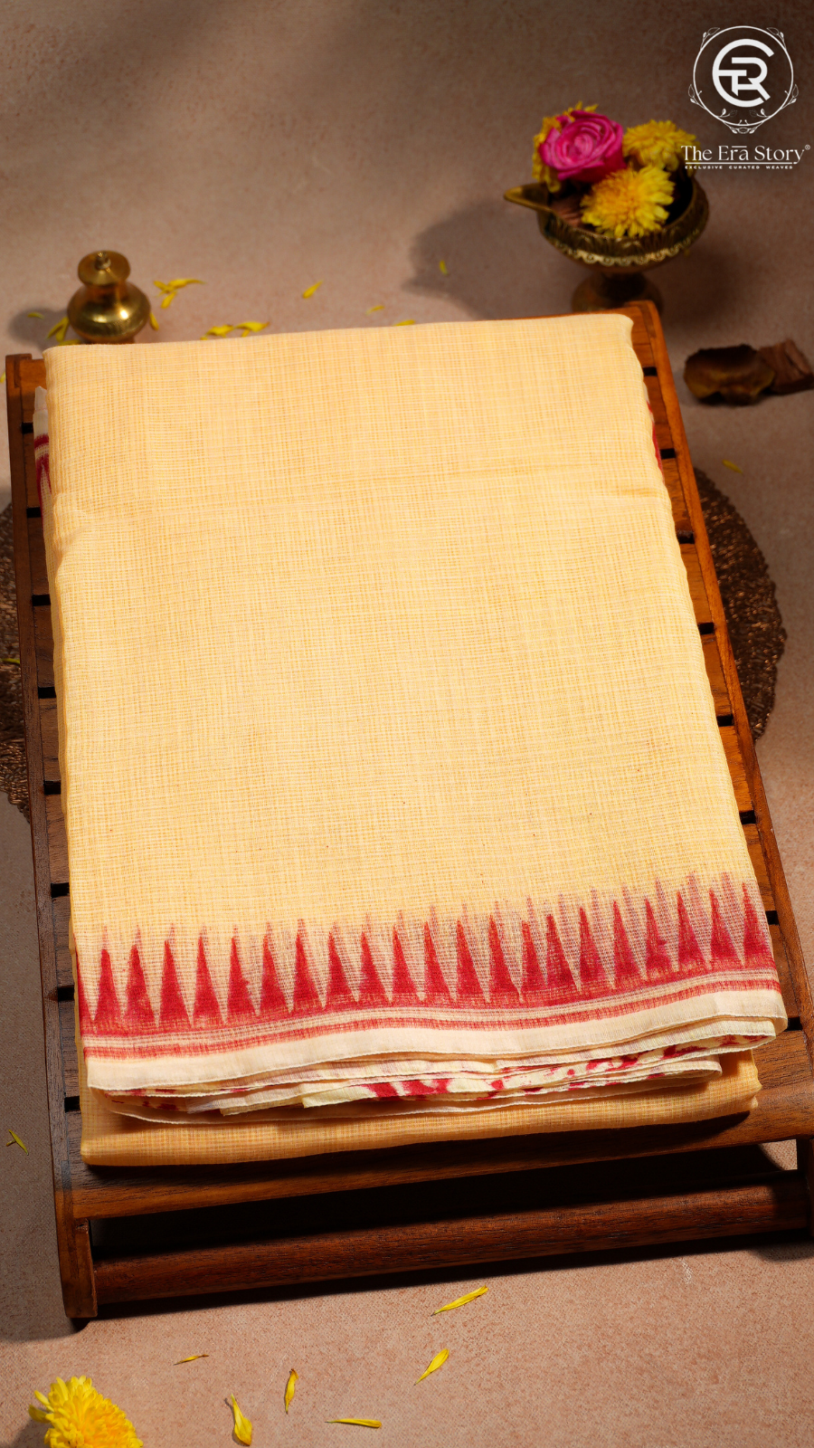 Yellow & Red Temple Kota Doria Summer Cotton Saree