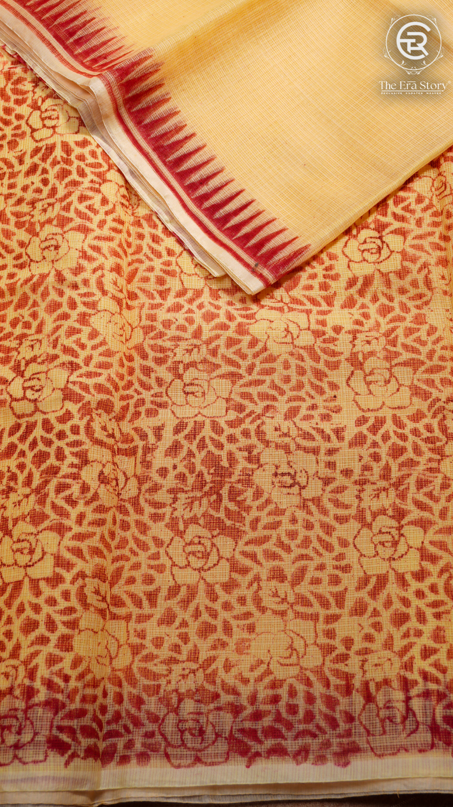 Yellow & Red Temple Kota Doria Summer Cotton Saree