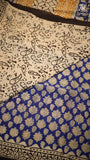 Blue & Black Leaf Floral Handblocked Pure Mul Cotton Saree