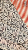 White, Black & Red Line Patterned Handblocked Pure Cotton Saree
