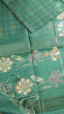 Green Floral Border Kantha Matka Tussar Silk Saree