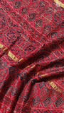 Red Lotus Floral Handblocked Pure Maheshwari Cotton Sarees