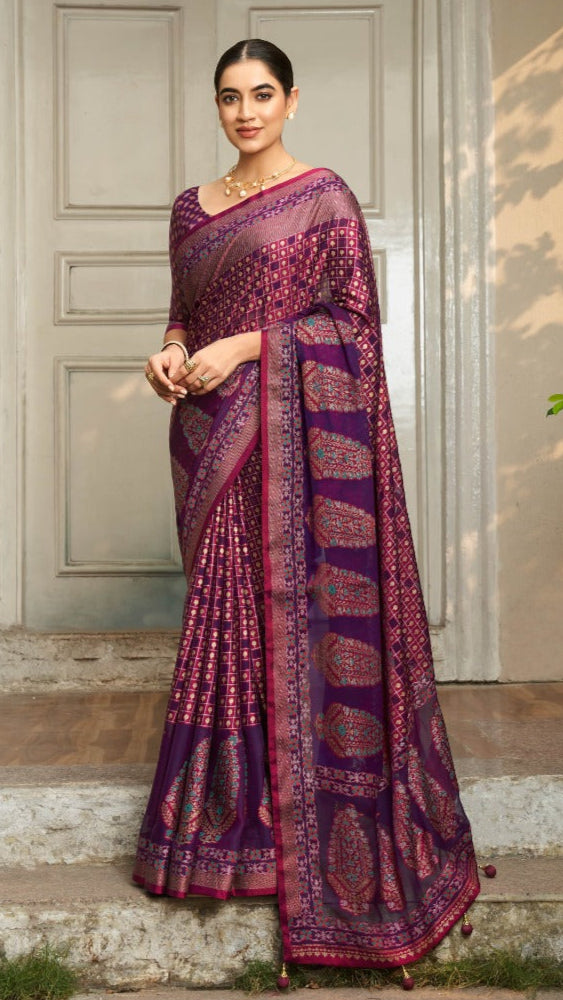 Purple Contemporary Banarasi Crepe Silk Saree