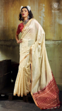 Pearl White & Magenta Floral Tussar Silk Saree