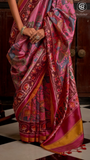 Pink Red & Yellow Kalamkari Patola Saree