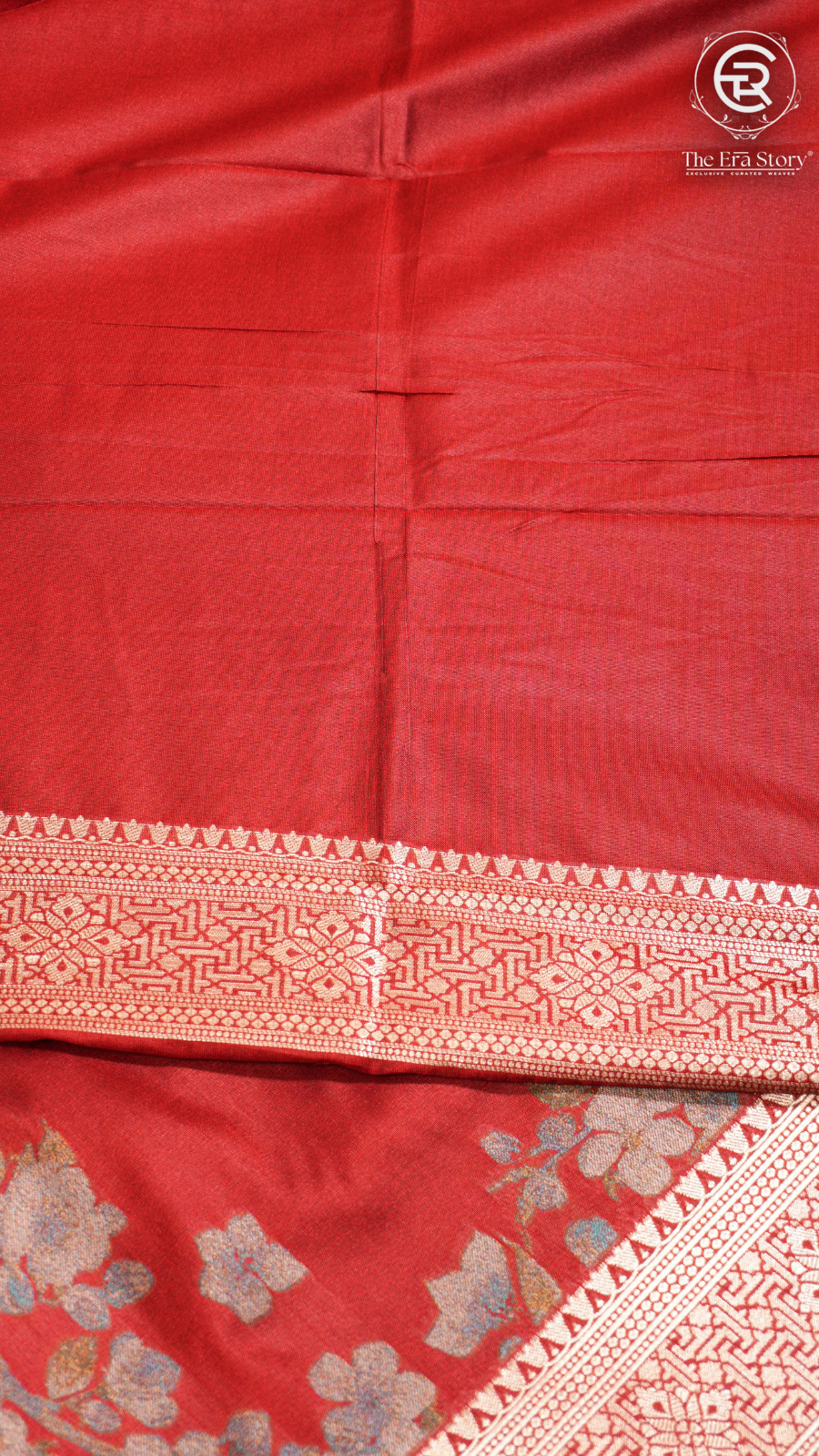 Red and Gold Zari Weaved Floral Banarasi Silk Saree