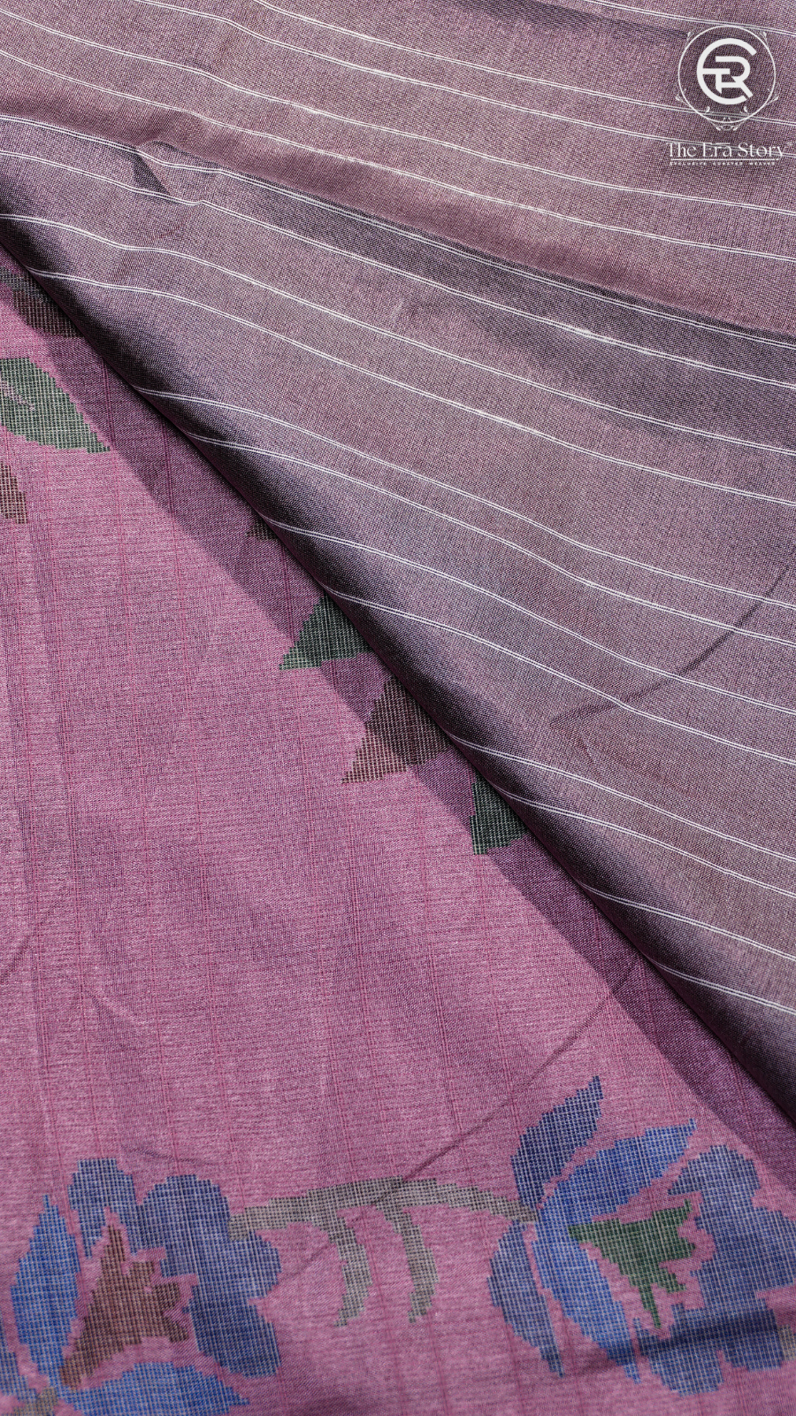 Pink & Brown Floral Printed Tussar Silk Saree