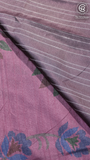 Pink & Brown Floral Printed Tussar Silk Saree