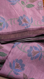 Pink & Brown Floral Printed Tussar Silk Saree