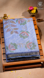Blue Floral Printed Tussar Silk Saree