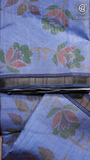 Blue Floral Printed Tussar Silk Saree