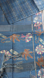 Blue Floral Border Kantha Matka Tussar Silk Saree