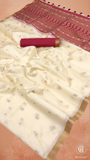Pearl White & Magenta Floral Tussar Silk Saree