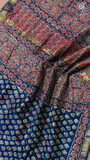 Blue & Green Floral Handblocked Pure Maheshwari Cotton Sarees
