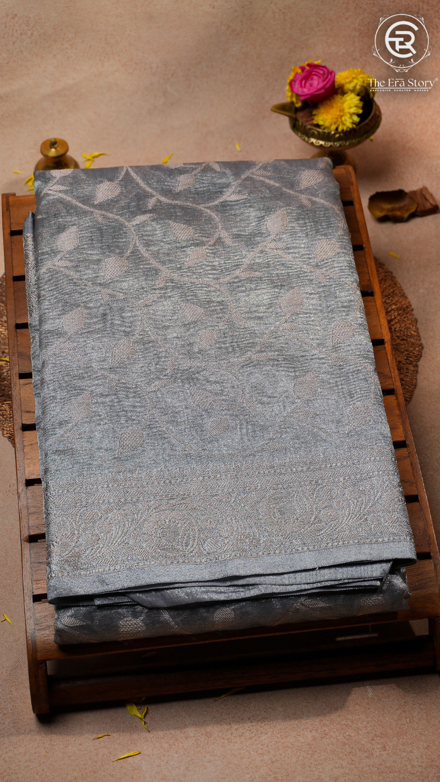 Grey and Silver Premium Tissue Silk Saree