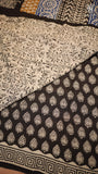 Black & White Leaf Floral Handblocked Pure Mul Cotton Saree
