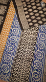 Black & White Leaf Floral Handblocked Pure Mul Cotton Saree