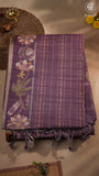 Plum Purple Floral Border Kantha Matka Tussar Silk Saree
