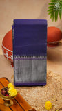 Violet Silver Checkered Zari Border Handloom Narayanpet Cotton Saree
