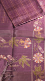 Plum Purple Floral Border Kantha Matka Tussar Silk Saree