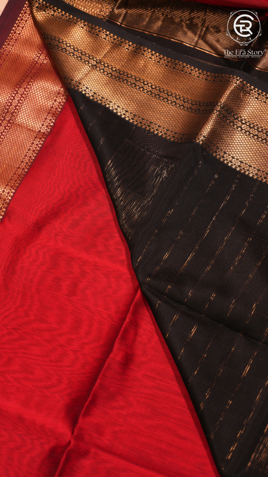 Red & Black Handloom Zari Pure Maheshwari Silk Saree