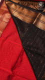 Red & Black Handloom Zari Pure Maheshwari Silk Saree