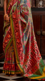Pink Green & Yellow Kalamkari Patola Saree
