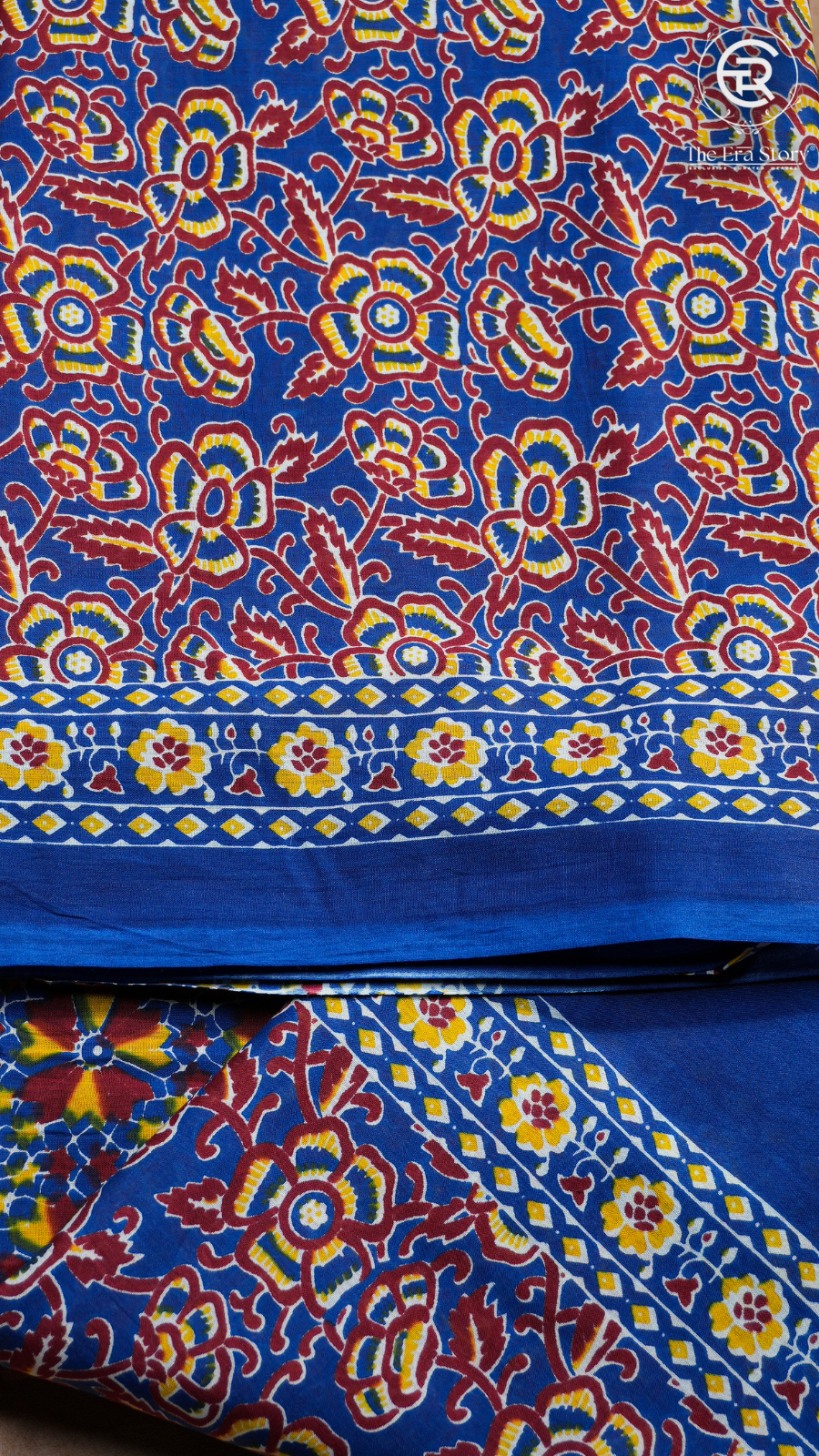 Blue Red & Yellow Mulmul Cotton Saree