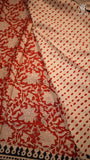 Red & Black Floral Vine Handblocked Pure Mul Cotton Saree