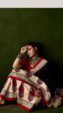 Black and Beige Ajrakh Hand Blocked Pure Cotton Saree