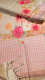 Mild Green Rose Floral Kantha Matka Tussar Silk Saree