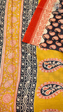 Black and Red Mango Patterned Handblocked Pure Cotton Saree