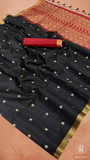 Black & Magenta Floral Tussar Silk Saree