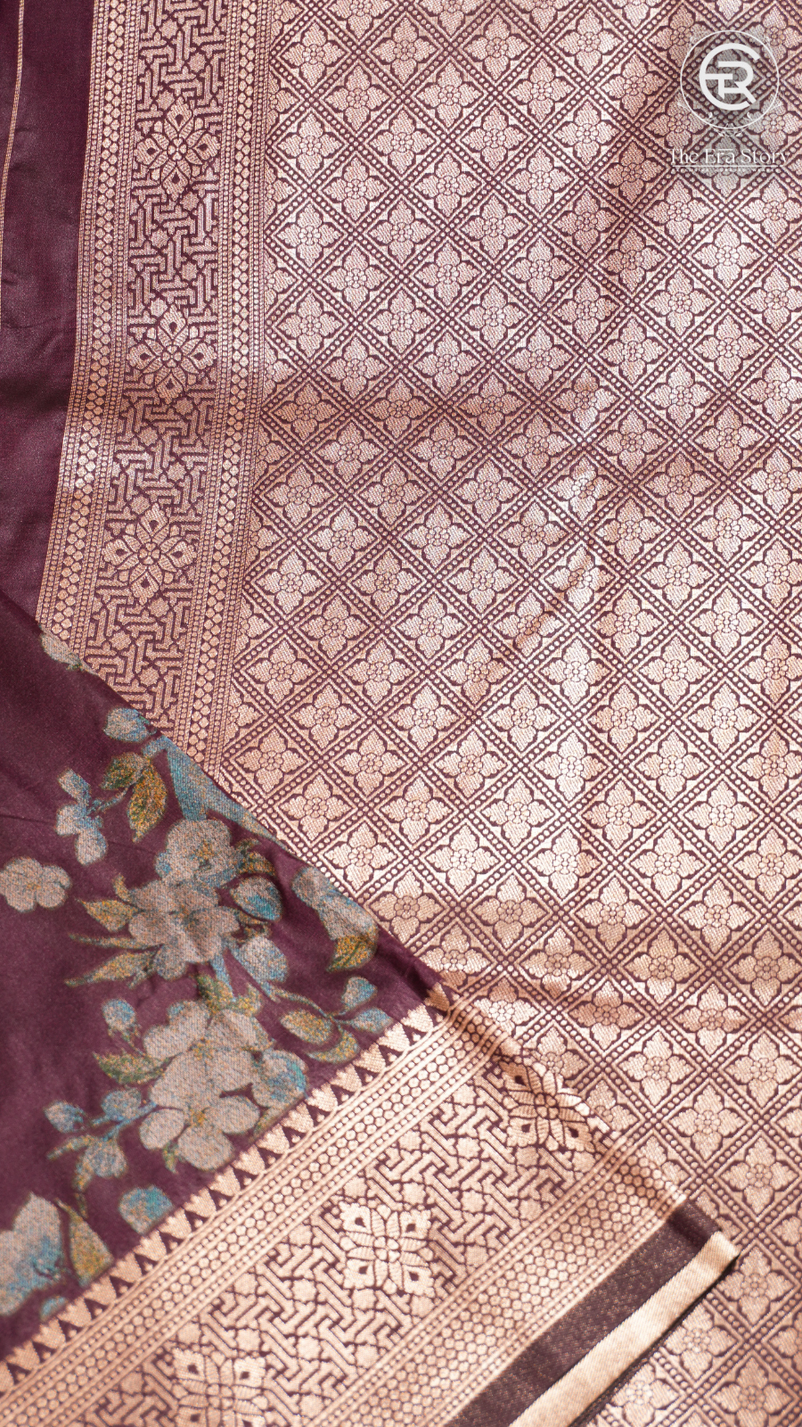 Purple and Gold Zari Weaved Floral Banarasi Silk Saree