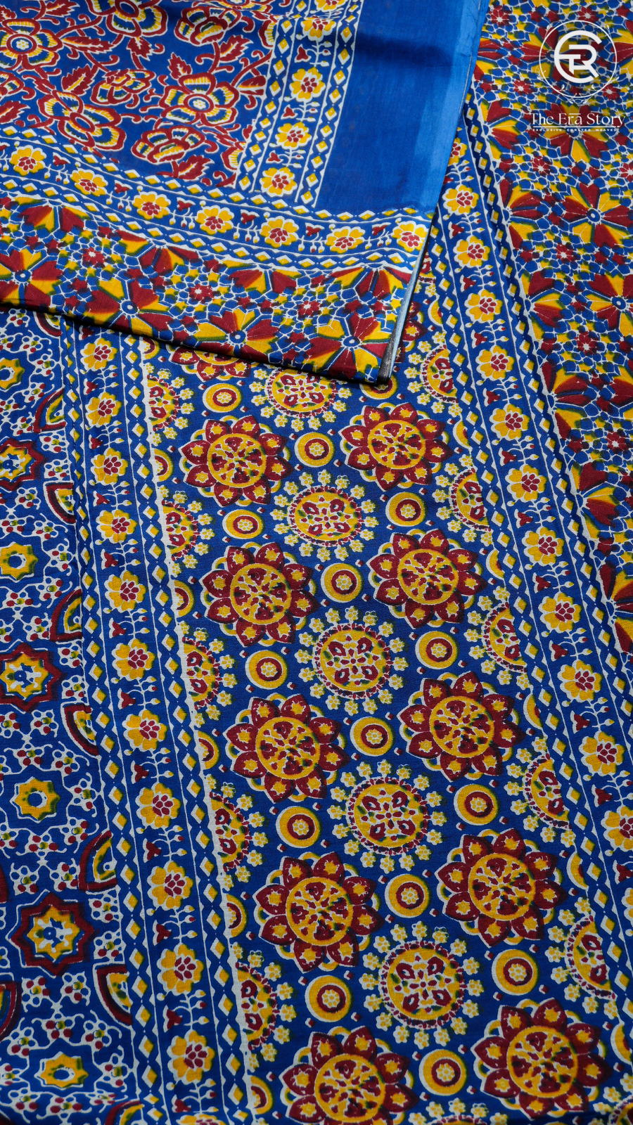 Blue Red & Yellow Mulmul Cotton Saree