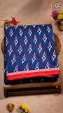 Navy Blue Red & White Mulmul Cotton Saree