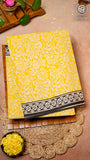 Yellow and Black Floral Handblocked Pure Cotton Saree