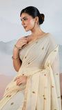Pearl White Handloom Cotton Silk Saree