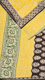 Yellow and Black Floral Handblocked Pure Cotton Saree