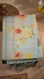 Baby Blue Rose Floral Kantha Matka Tussar Silk Saree