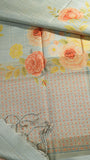 Baby Blue Rose Floral Kantha Matka Tussar Silk Saree