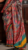 Turquoise Peach & Yellow Kalamkari Patola Saree