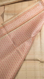 Beige & Pink Rose Floral Kantha Matka Tussar Silk Saree